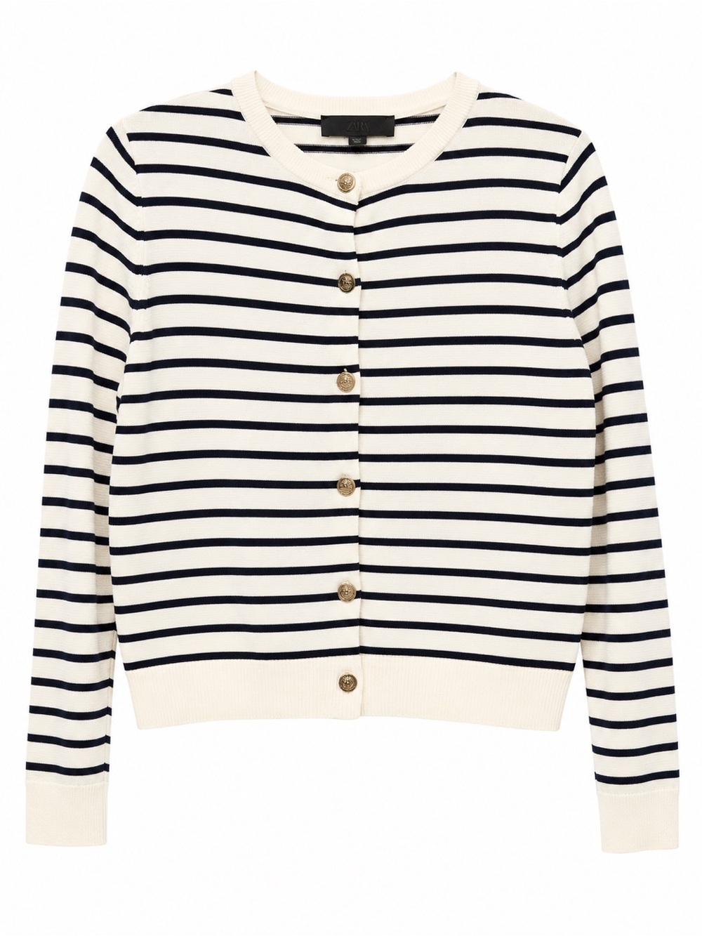 ZARA Like New Size M Striped Cardigan Sweater - Cream/Navy